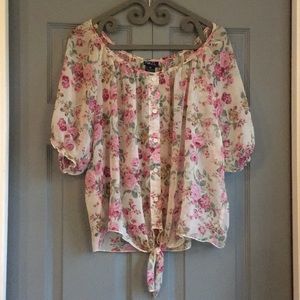 Rue 21 sheer floral feminine button down blouse